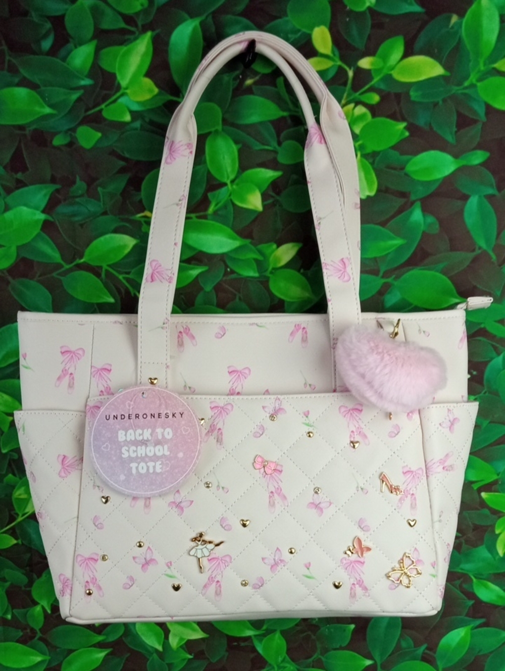 🛝Under One Sky Pink Bow Quilted Tote Bag
